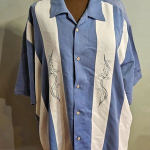 Blue and White Button Down Short Sleeve by Havana Sz 2XL